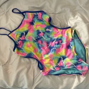 Miss Attitude size 16 one piece swimsuit with cutouts on the side.